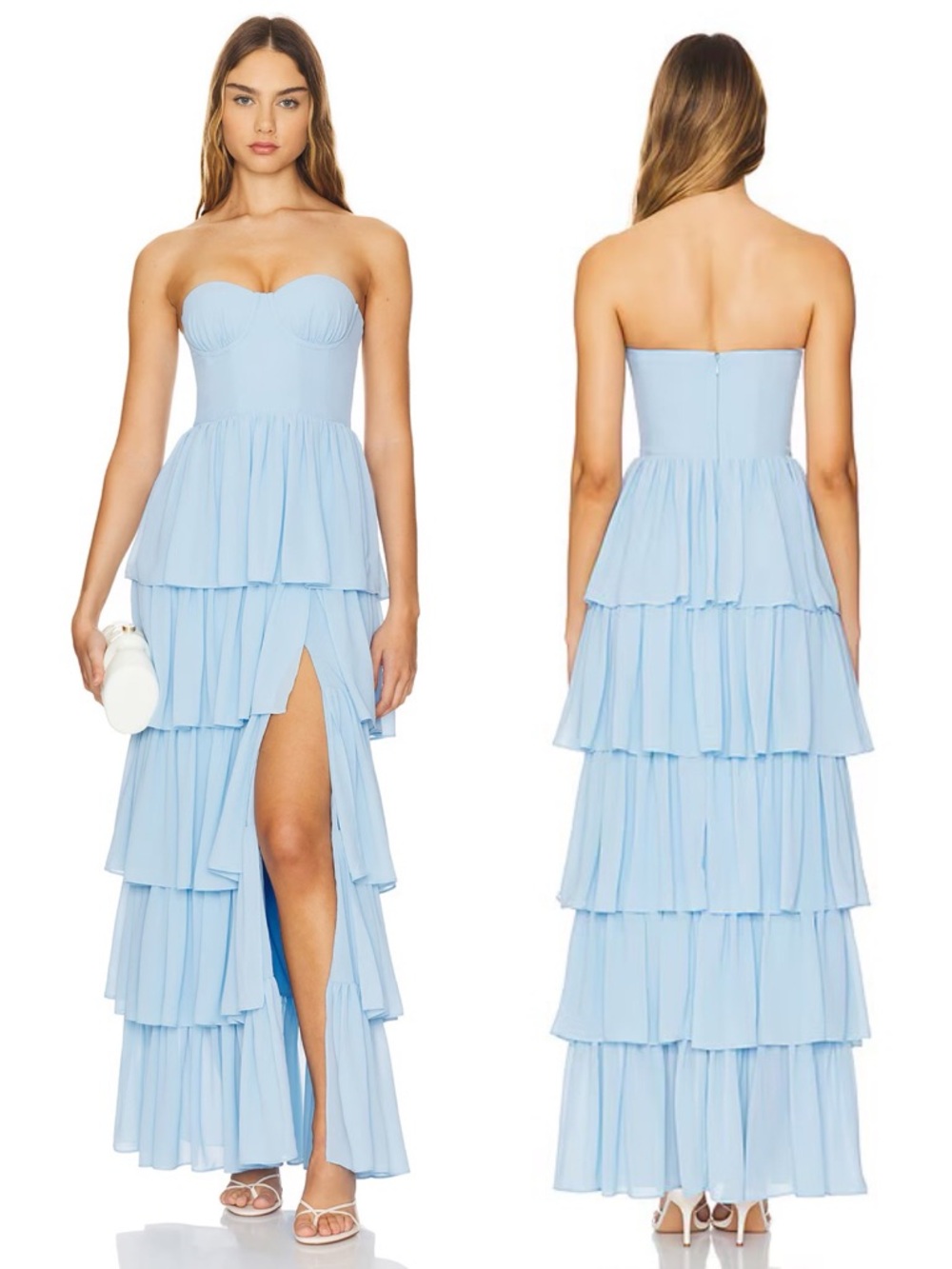 Lovers + Friends Hattie Strapless Tiered Gown Baby Blue